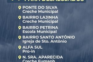 Prefeitura disponibiliza pontos de apoio em decorrência das chuvas