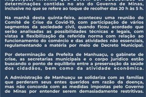 Prefeitura de Manhuaçu recomenda cumprimento de Decreto da Onda Roxa