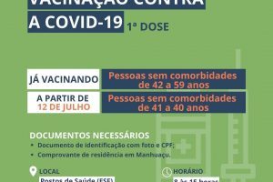 Covid-19: Pessoas com 41 e 40 anos se vacinam na segunda-feira