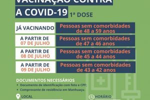 Covid-19: Pessoas de 47 a 42 estão sendo vacinadas em Manhuaçu