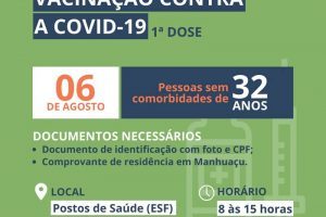 Covid-19: Pessoas de 32 anos começam a ser vacinadas em Manhuaçu