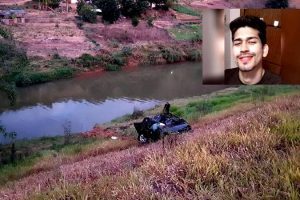 Picape sai da pista na MG 111, cai no rio e mata jovem de Manhuaçu