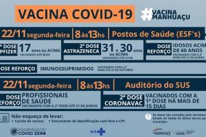 Novas chamadas da vacinação contra a Covid-19 nesta segunda em Manhuaçu
