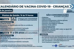Crianças de 11 a 09 anos serão vacinadas contra Covid-19 nesta quarta-feira em Manhuaçu