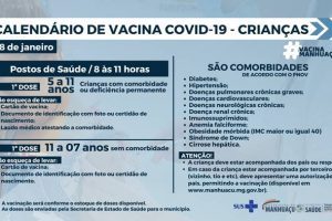 Covid-19: Crianças de 11 a 07 anos serão vacinadas nesta sexta-feira em Manhuaçu