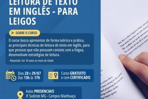 Aberta inscrições para o curso de Extensão “Técnicas de Leitura de Texto em Inglês – Para Leigos”